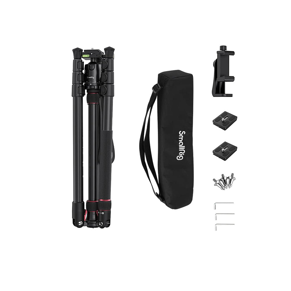 SmallRig CT-10 / CT-20 Lightweight 4-Section Aluminum Travel Tripod with Monopod Camera Stand with Ball Head, 71" / 78.7" Max Height, 15kg Load Capacity, Smartphone Holder and Quick Release Plate, Carrying Bag 3935 3474C