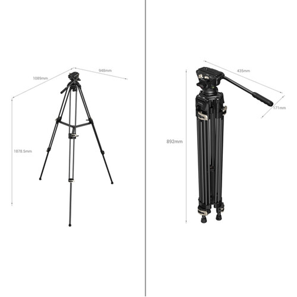 SmallRig AD-01 Heavy Duty Fluid Tripod with 8Kg Load Capacity and 360 Degree Rotatable Head with Built-in Spanner for Indoor/Outdoor Photography