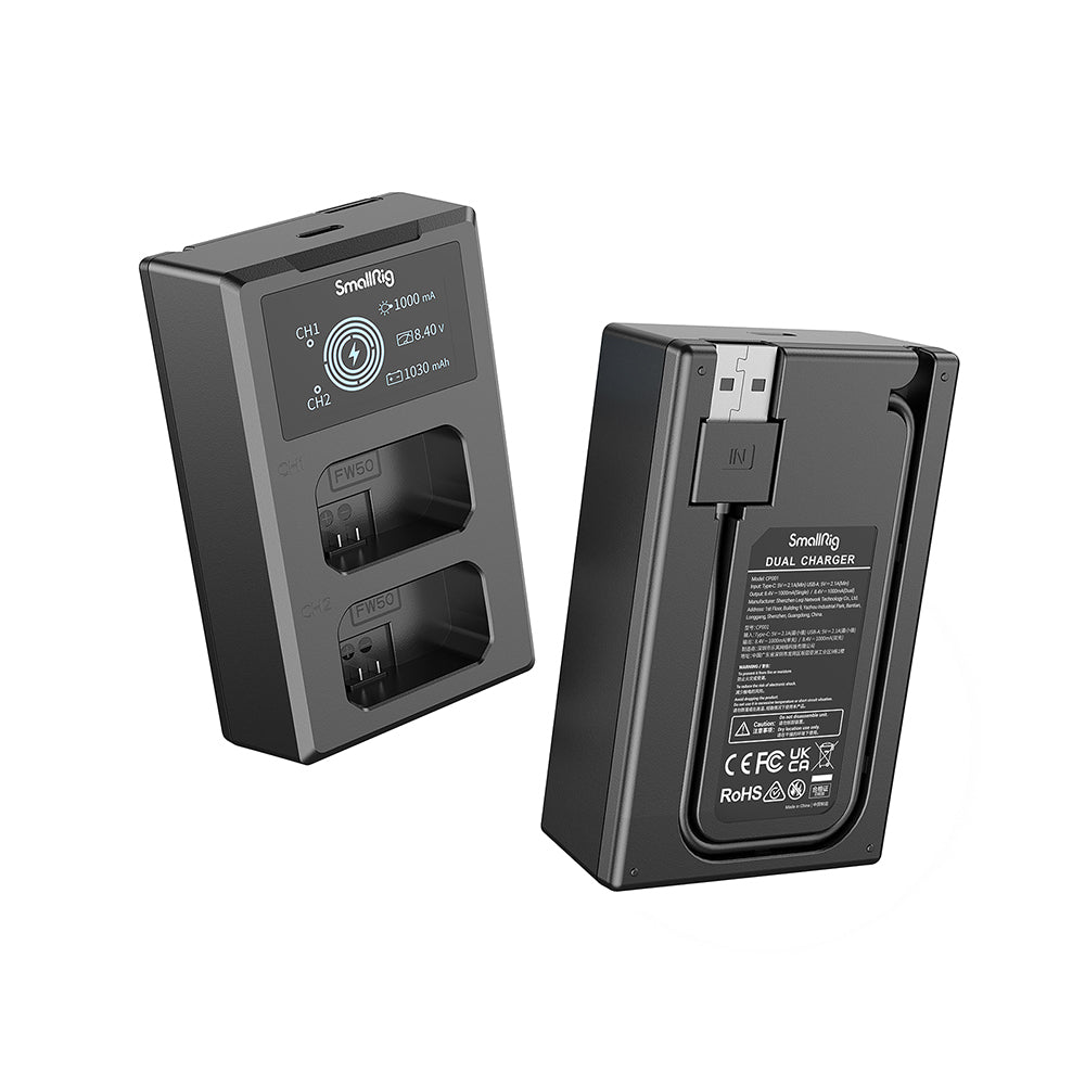 SmallRig NP-FW50 Rechargeable Replacement Battery (2-Pack) 7.4V 1030mAh with 5V USB Type C Dual Battery Charger Kit for Sony ZV-E10, Alpha a5100, a6000, a6300, a6400, a6500, Alpha a7, a7 II, a7R, a7R II, a7S, a7S II, DSC-RX10 III | 3818