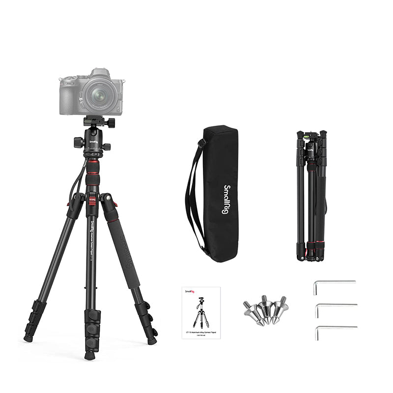 SmallRig CT-10 / CT-20 Lightweight 4-Section Aluminum Travel Tripod with Monopod Camera Stand with Ball Head, 71" / 78.7" Max Height, 15kg Load Capacity, Smartphone Holder and Quick Release Plate, Carrying Bag 3935 3474C