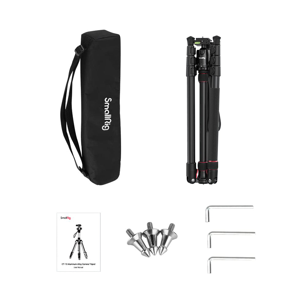 SmallRig CT-10 / CT-20 Lightweight 4-Section Aluminum Travel Tripod with Monopod Camera Stand with Ball Head, 71" / 78.7" Max Height, 15kg Load Capacity, Smartphone Holder and Quick Release Plate, Carrying Bag 3935 3474C