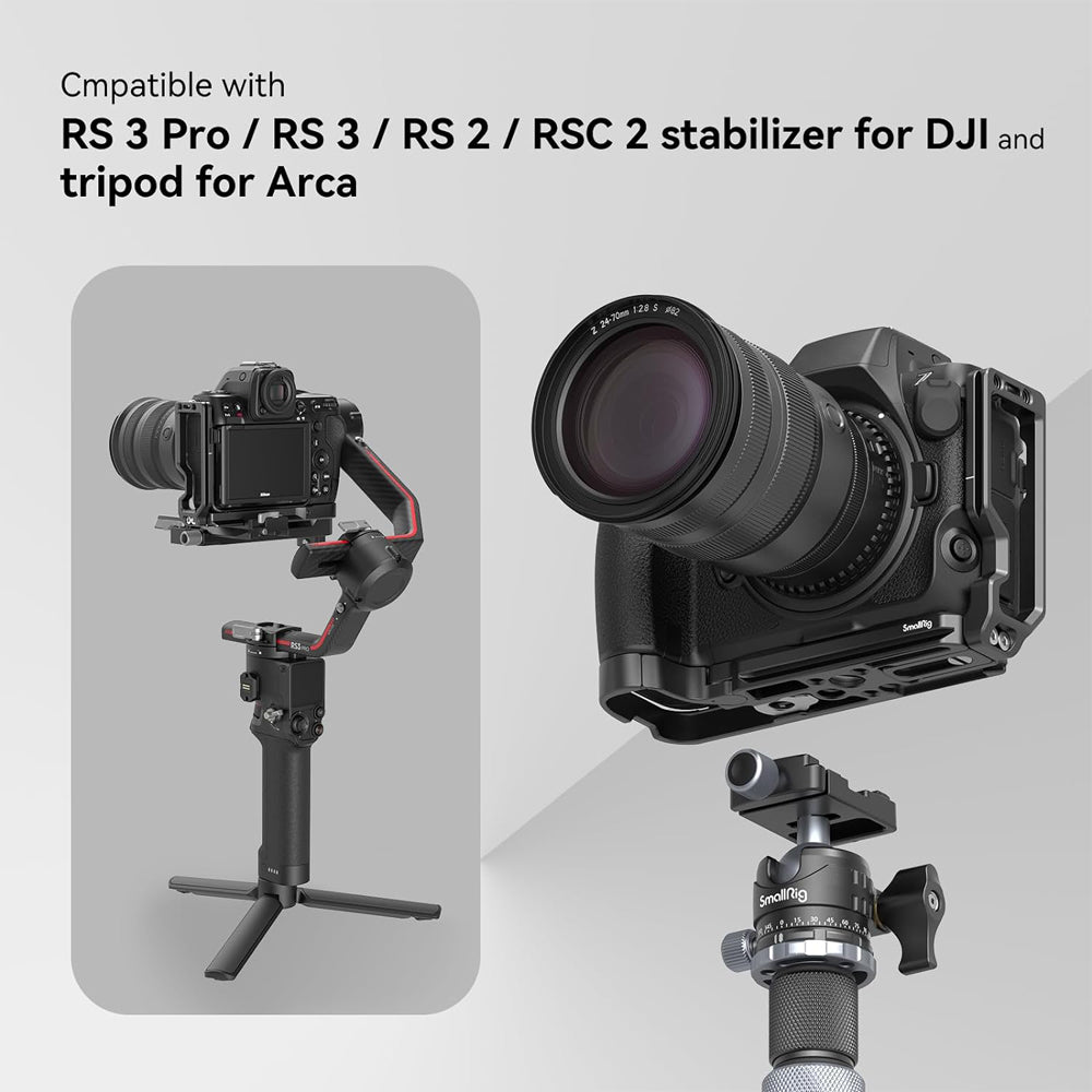 SmallRig Aluminum Extendable Camera L-Bracket for Nikon Z8 with Arca-Swiss Type Quick Release Plate, Slotted Side Port Access, 1/4"-20 & 3/8"-16 Threaded Hole, Quick Disconnect Socket | 3942