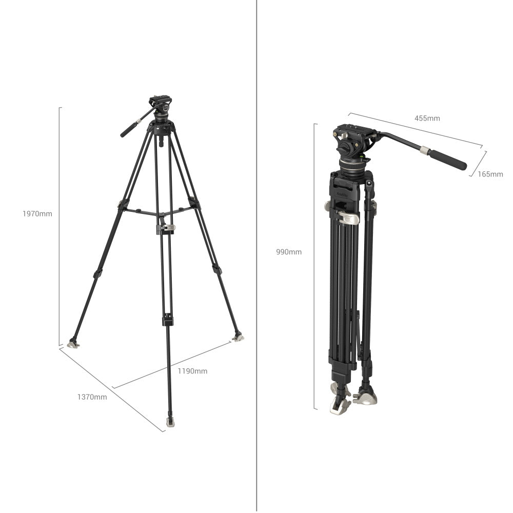 SmallRig FreeBlazer AD-100 Heavy-Duty Carbon Fiber Professional Tripod Kit with DH10 Fluid Video Head, 360° 90°/-60° Pan & Tilt Control, Manfrotto and DJI RS Quick Release Plates, 197cm Max Adjustable Height, 10kg Max Load Capacity | 3989