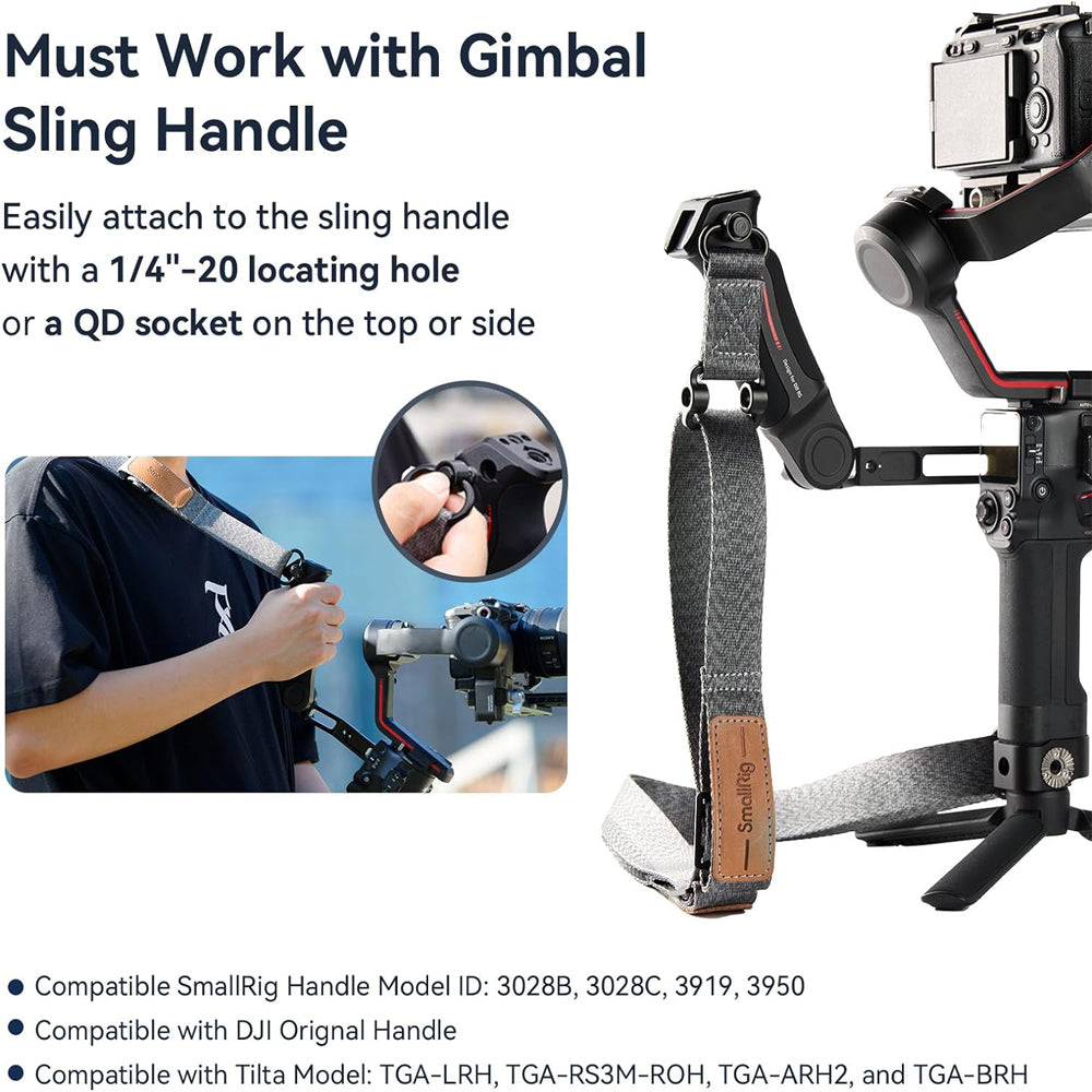 SmallRig Sling Handle with Weight-Reducing Shoulder Cross-Body Sling Strap for DJI RS 3 / RS 3 Pro / RS 2 Gimbal Stabilizer with Up to 30kg Payload Capacity, NATO Rail, 1/4"-20 Screw Mount, 3/8"-16 ARRI-Style Locating Threads