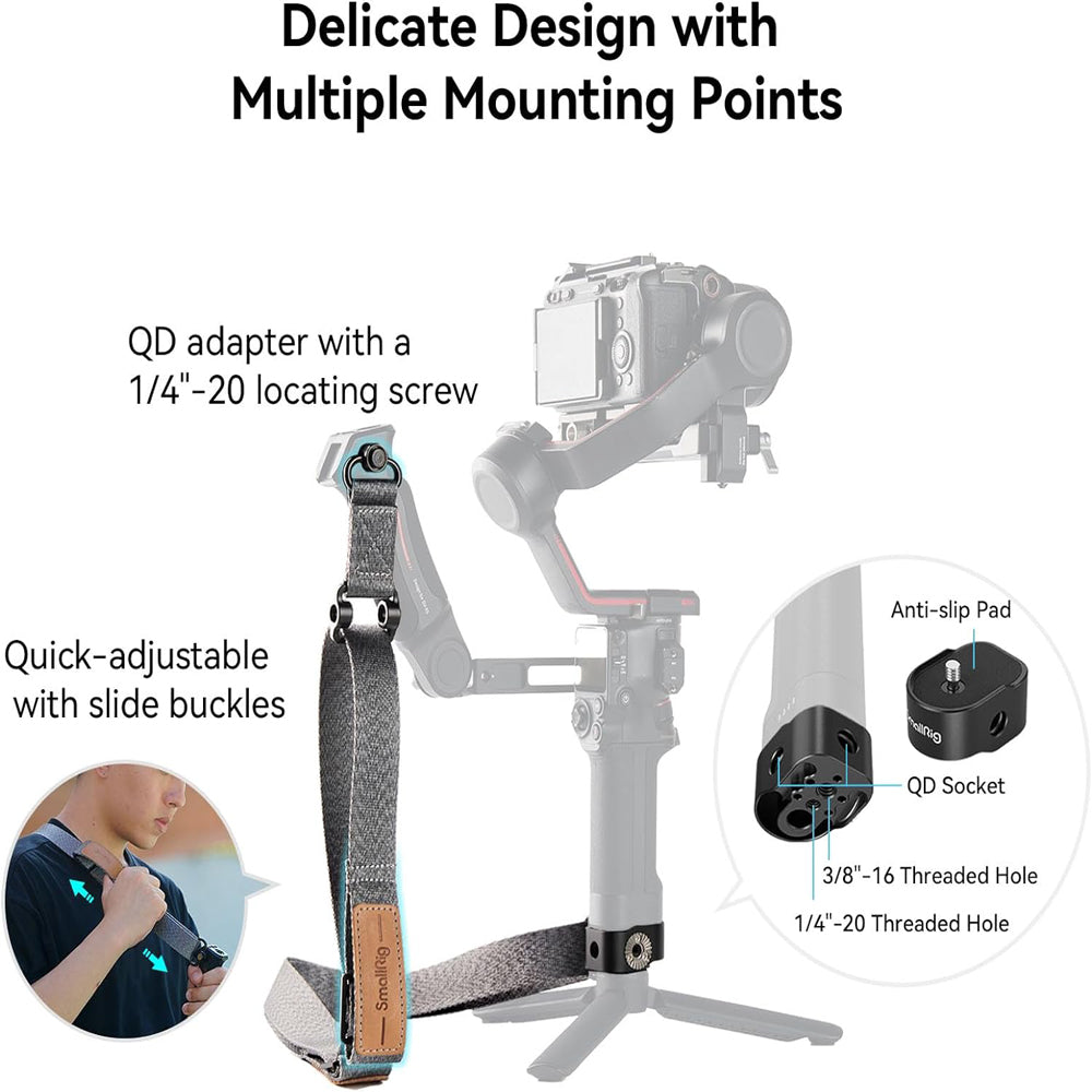 SmallRig Sling Handle with Weight-Reducing Shoulder Cross-Body Sling Strap for DJI RS 3 / RS 3 Pro / RS 2 Gimbal Stabilizer with Up to 30kg Payload Capacity, NATO Rail, 1/4"-20 Screw Mount, 3/8"-16 ARRI-Style Locating Threads