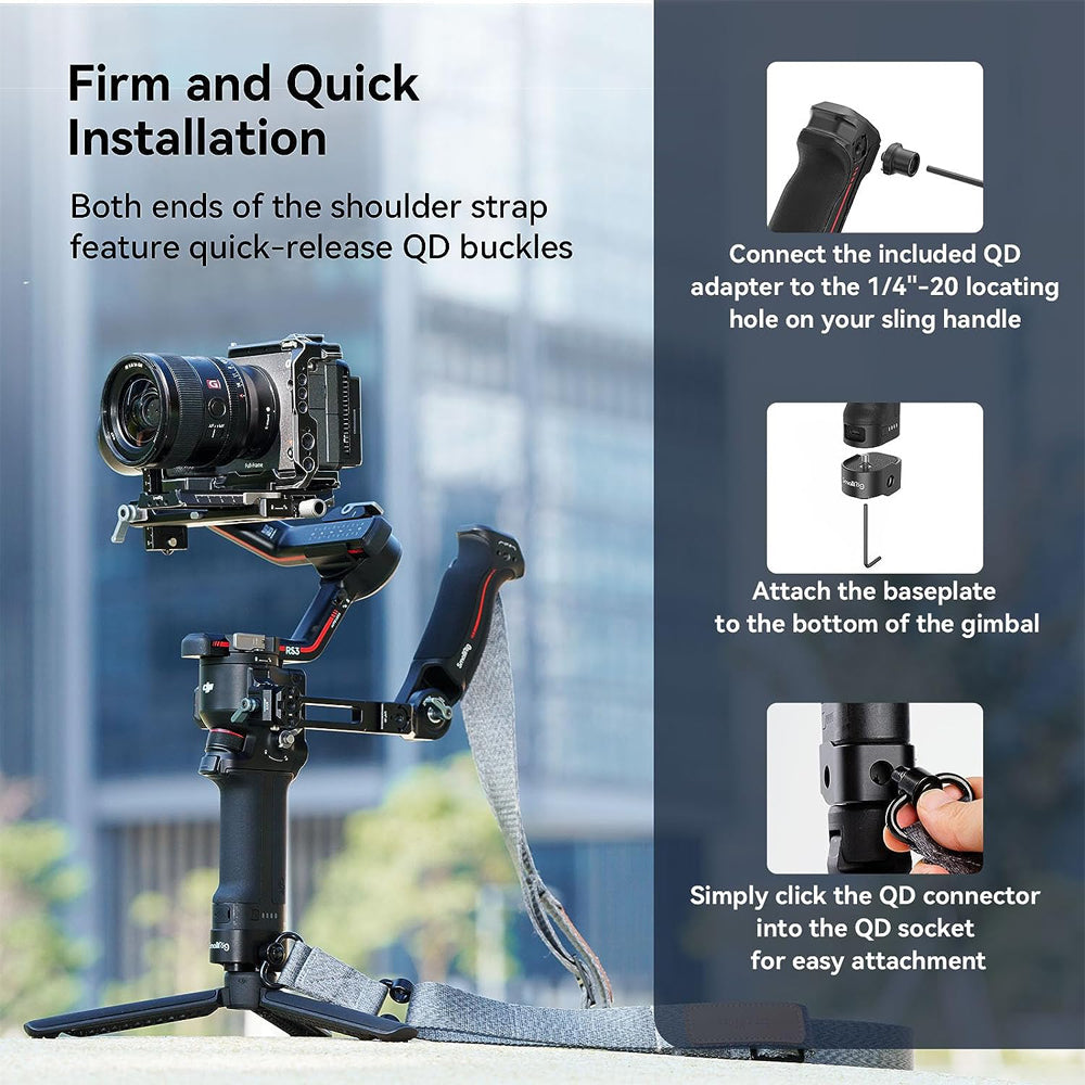 SmallRig Sling Handle with Weight-Reducing Shoulder Cross-Body Sling Strap for DJI RS 3 / RS 3 Pro / RS 2 Gimbal Stabilizer with Up to 30kg Payload Capacity, NATO Rail, 1/4"-20 Screw Mount, 3/8"-16 ARRI-Style Locating Threads