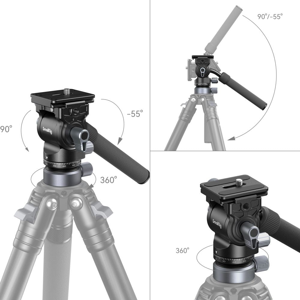 SmallRig Fluid Video Head Mount Plate with Leveling Base with Smooth Pan and Tilt Movements, 4Kg Max Payload and Built-In Wrench for Videography and Studio Equipment 4170