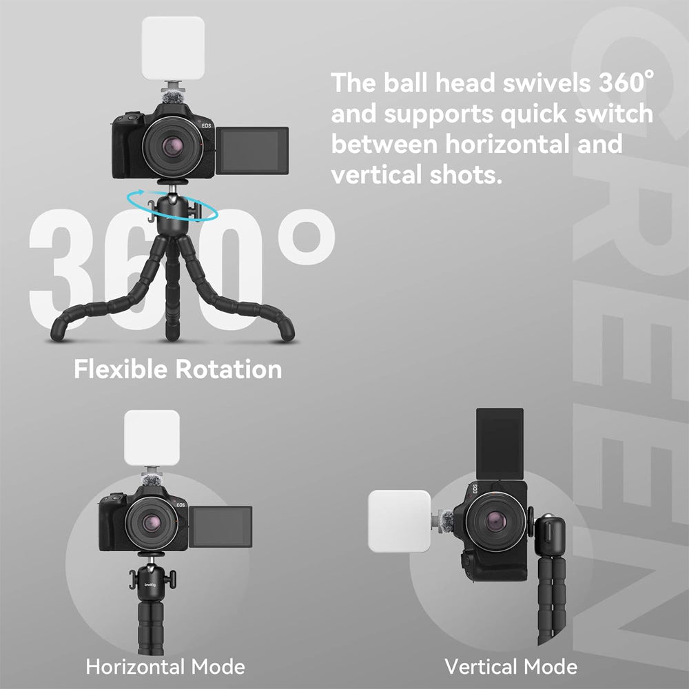 SmallRig VT-09 Flexible Tripod Vlogging Kit for Canon EOS R5 Full-Frame Mirrorless Camera with Panoramic Ball Head, Bi-Color LED Video Light, Furry Microphone Windscreen, 1/4"-20 Screw, 1/4"-20 Thread, Cold Shoe, USB-C Cable | 4213