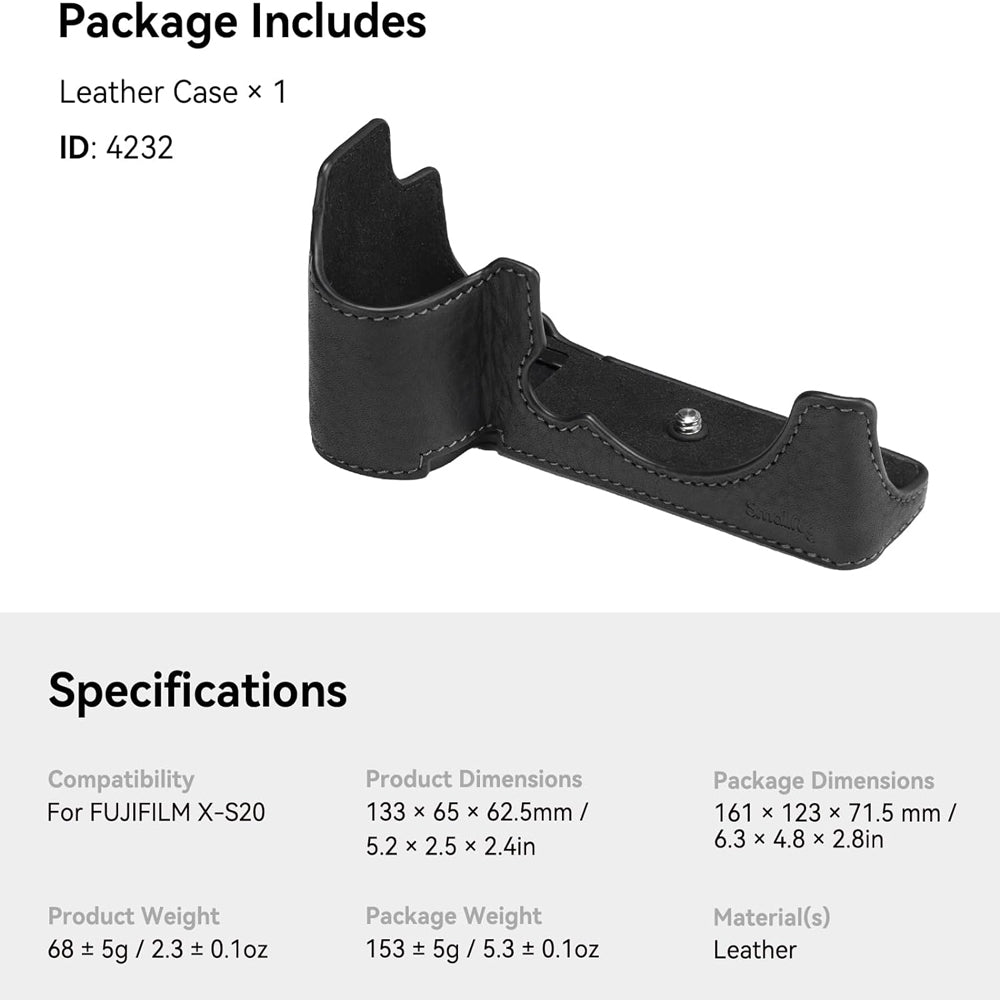 SmallRig Leather Case for Fujifilm X-S20 with 1/4"-20 Threads, Tripod Attachment, Open / Close Design for Battery Compartment | 4232