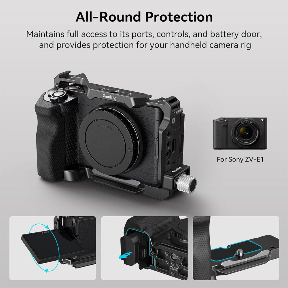 SmallRig Aluminum Formfitting Full Camera Cage Kit for Sony ZV-E1 with Silicone Handle Grip, Arca-Swiss Plate, HDMI Cable Clamp, 1/4"-20 Threaded Screw & Hole, ARRI 3/8" -16 Locating Holes, Dual Cold Shoe Mount, QD Socket Support | 4257