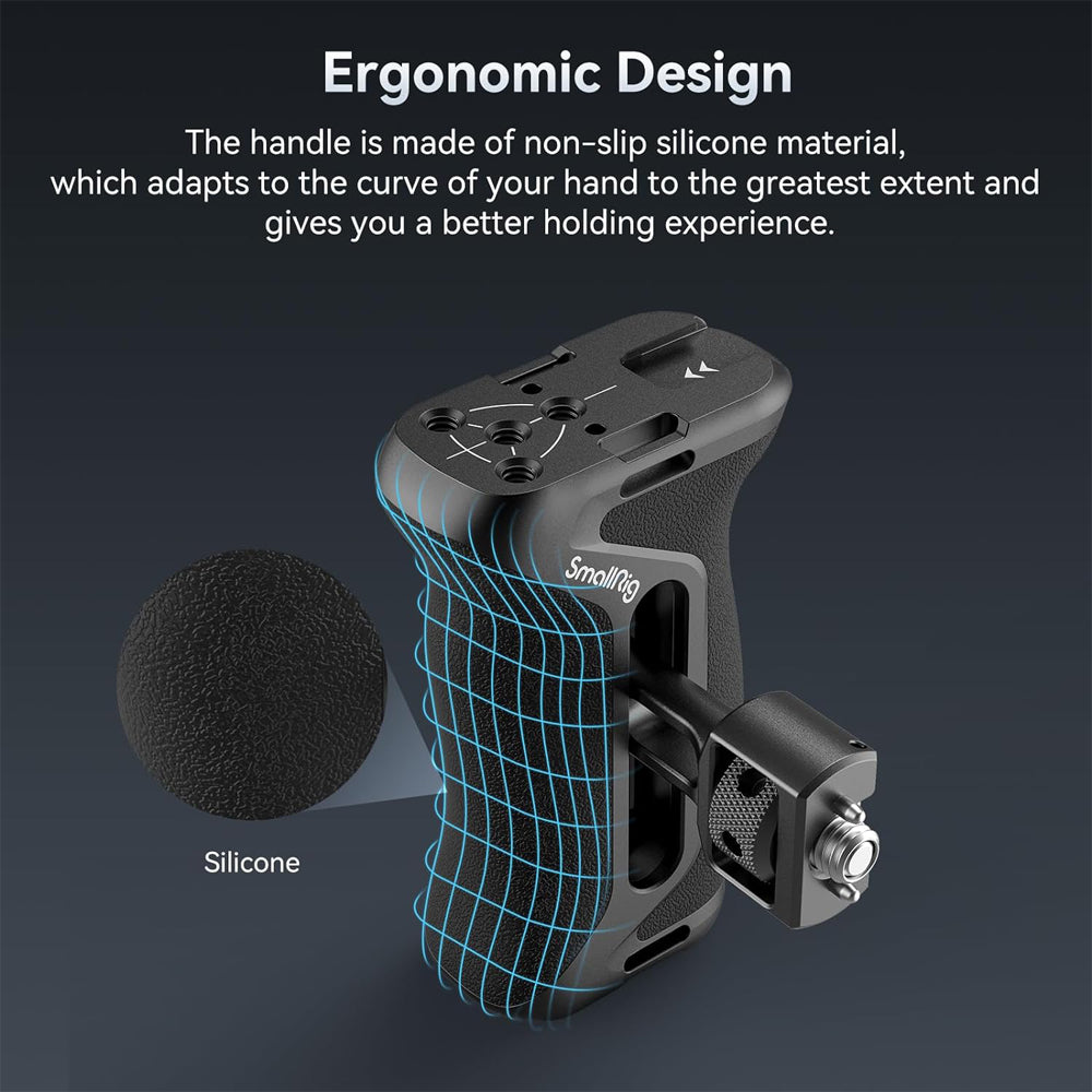 SmallRig Right-or-Left Side Handle Grip for Camera Cage with ARRI 3/8"-16 & 1/4"-20 Locating Screws, 15kg Payload Capcity, Cold Shoe Mounts, Wrist Strap Slot, 1.4" Vertical Adjustment | 4346
