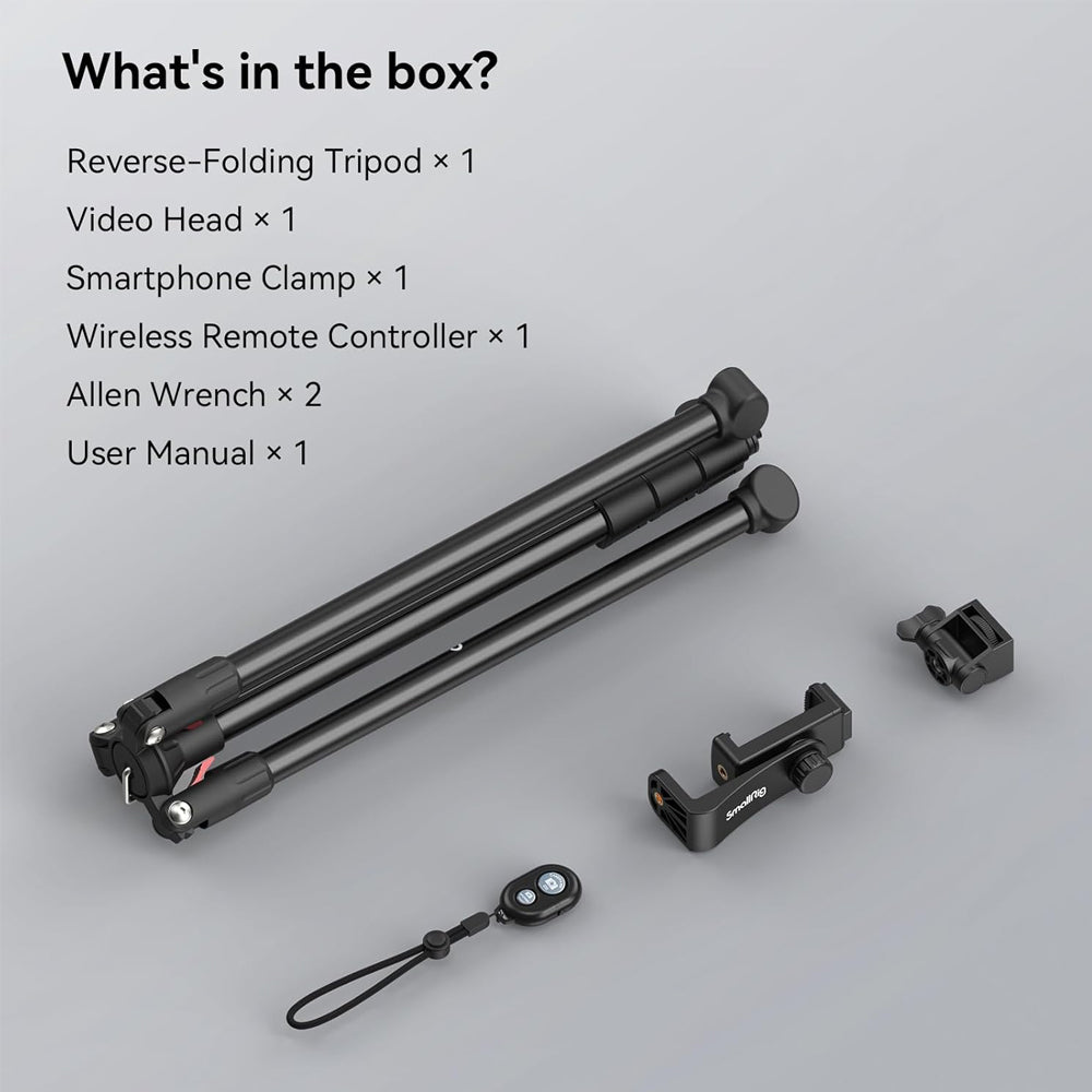 SmallRig PT-30 4 Section Reverse Folding Livestreaming Aluminum Tripod Kit with 180 Degree Video Head, Max 67" Working Height, 2Kg Load Capacity, 33ft Wireless Remote Range for Smartphones, Vlog Vlogging, Live Selling, Interviews