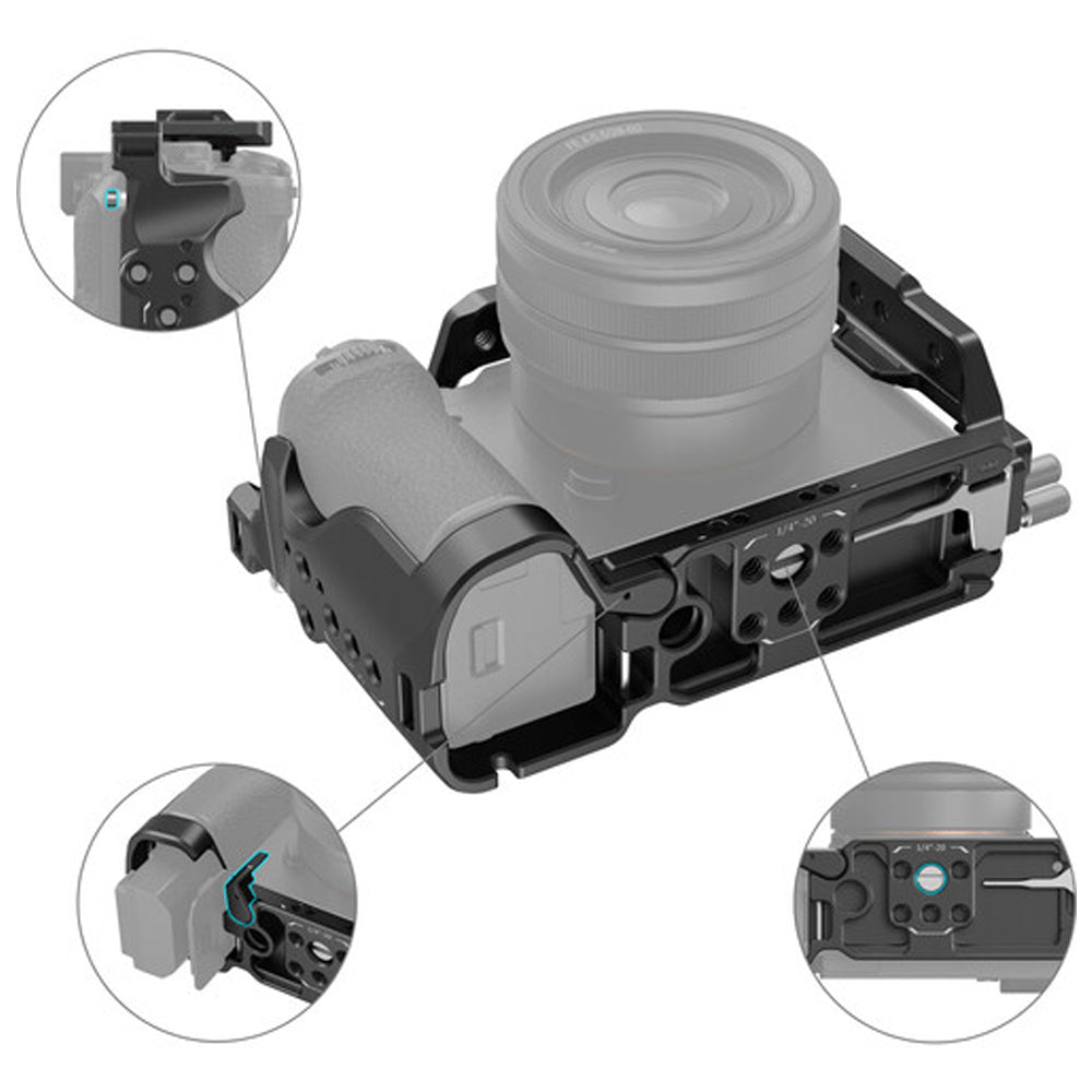 SmallRig Full Camera Cage Kit for Sony a7C II and 7CR Mirrorless Camera with Arca-Type Baseplate, 1/4"-20 and 3/8" Threads, QD and Cold Shoe Mounts, Strap Slots with Screw and Side Locks | 4422