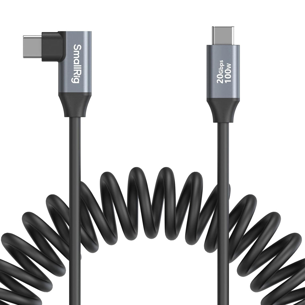 SmallRig 0.35m USB Type-C 3.2 Gen 2x2 Straight / Angled Male to Male Coiled Data Cable with 100W Fast Charging, 20GB/s Transfer Rate for Laptop, Smartphone, Cameras and Other Devices