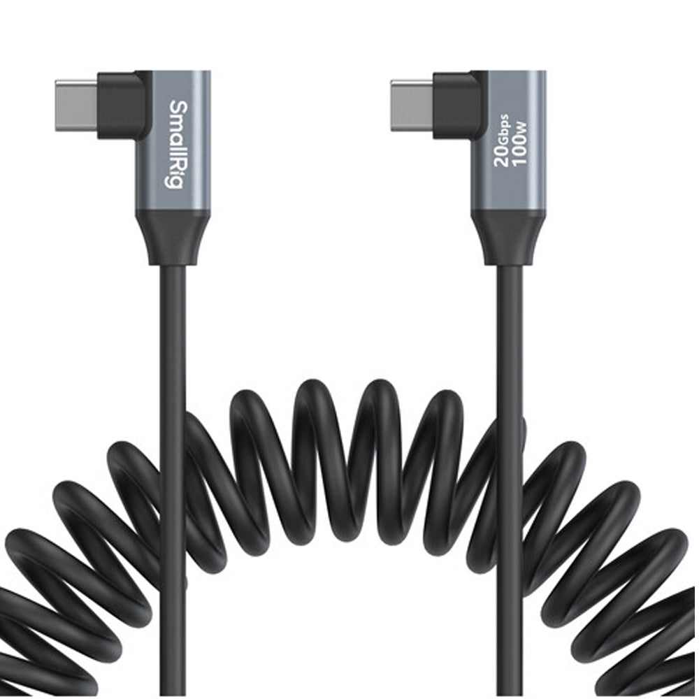 SmallRig 0.35m USB Type-C 3.2 Gen 2x2 Straight / Angled Male to Male Coiled Data Cable with 100W Fast Charging, 20GB/s Transfer Rate for Laptop, Smartphone, Cameras and Other Devices