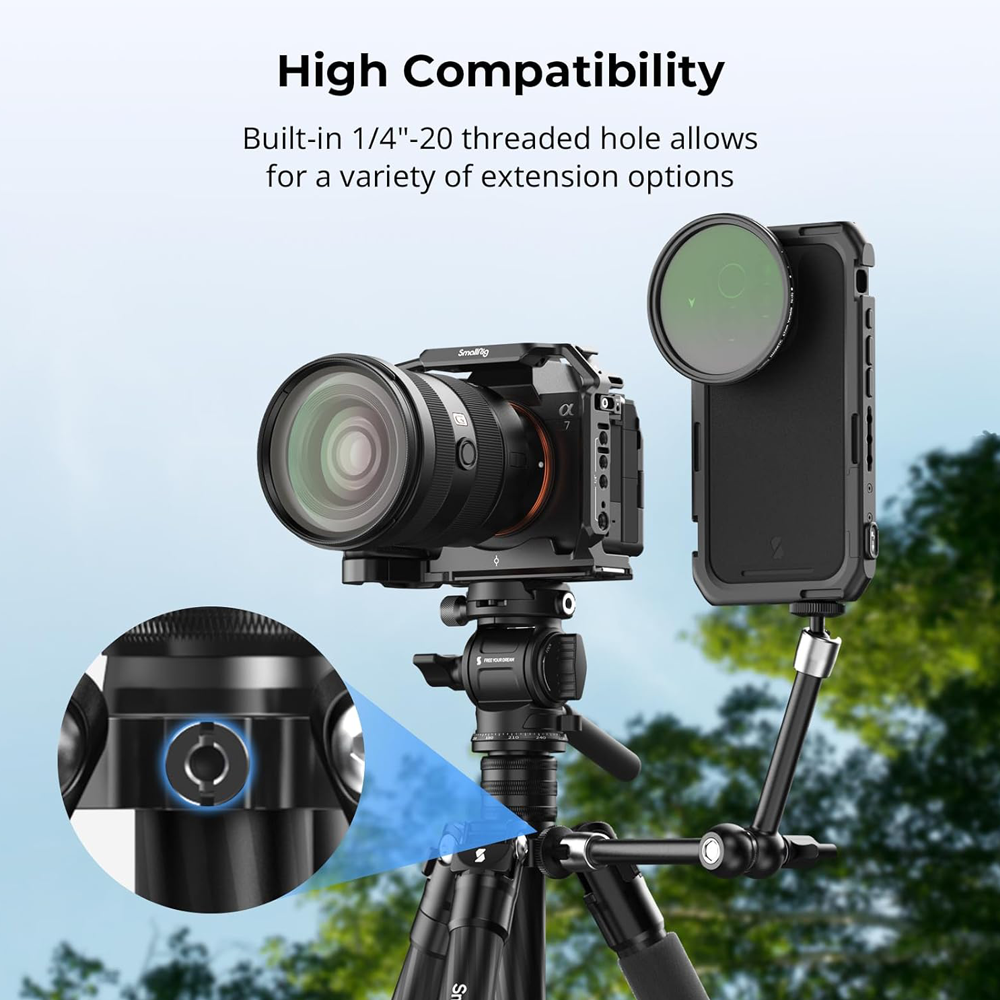 SmallRig CT150 Carbon Fiber Travel Tripod and Video Head 4-Section with Max 62" Working Height and 3kg Load Capacity,  360° Panning, +90 / -70° Tilt with Smartphone Mount for Photography