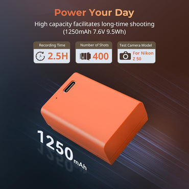 SmallRig EN-EL25 Rechargeable Lithium-Ion Battery 1250mAh 7.6V Output Power, 9.5Wh Capacity with USB-C Direct Charging for Selected NIKON Cameras Z30, Z50, and Zfc | 4967