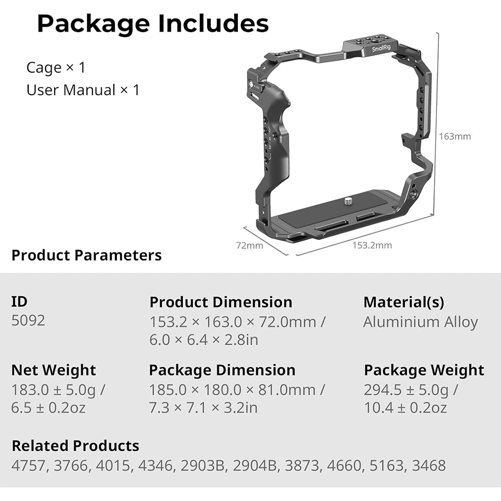 SmallRig Camera Cage Kit for Canon EOS R5 Mark II Aluminum Alloy with CF-R20EP Battery Grip & Arca-Swiss Quick Release Baseplate, Cold Shoe Mount, TO Rail, 1/4"-20 & 3/8"-16 Accessory Threads for Tripods and Gimbal Stabilizers | 5092