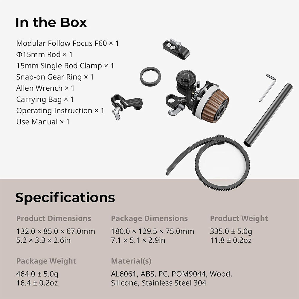 SmallRig F60 Follow Focus Modular Lens Support Knob for DSLR and Mirrorless Cameras, 3-Step Quick 360° Rotation Switch, Stepless Damping Adjustment | 5163