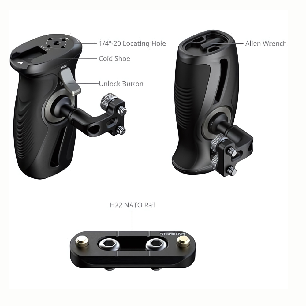 SmallRig Rotating Side Handle Camera Cage Handle Grip with 1/4"-20 Mounts 15KG Payload Capacity One-Touch 360° Rotation Aluminum Alloy Construction Compatible for Camera Cages, Mounting Plates and Accessories | 5194