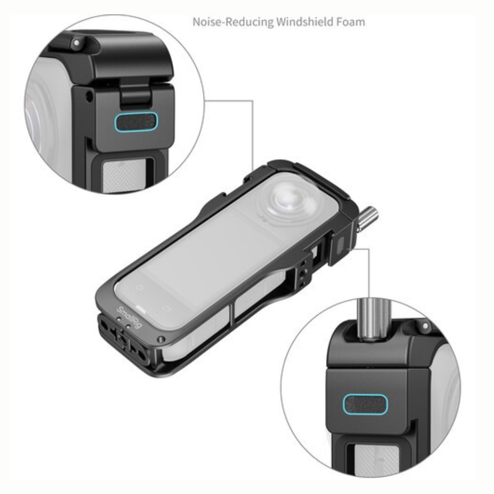 SmallRig Action Camera Cage for Insta360 X5 Aluminum Alloy Protective Case with Silicone Lens Cover Guard Cap, Wind Noise Reduction Foam, Cold Shoe & 1/4"-20 Mount Camera Accessories for Vlogging, Outdoor Shooting | 5195