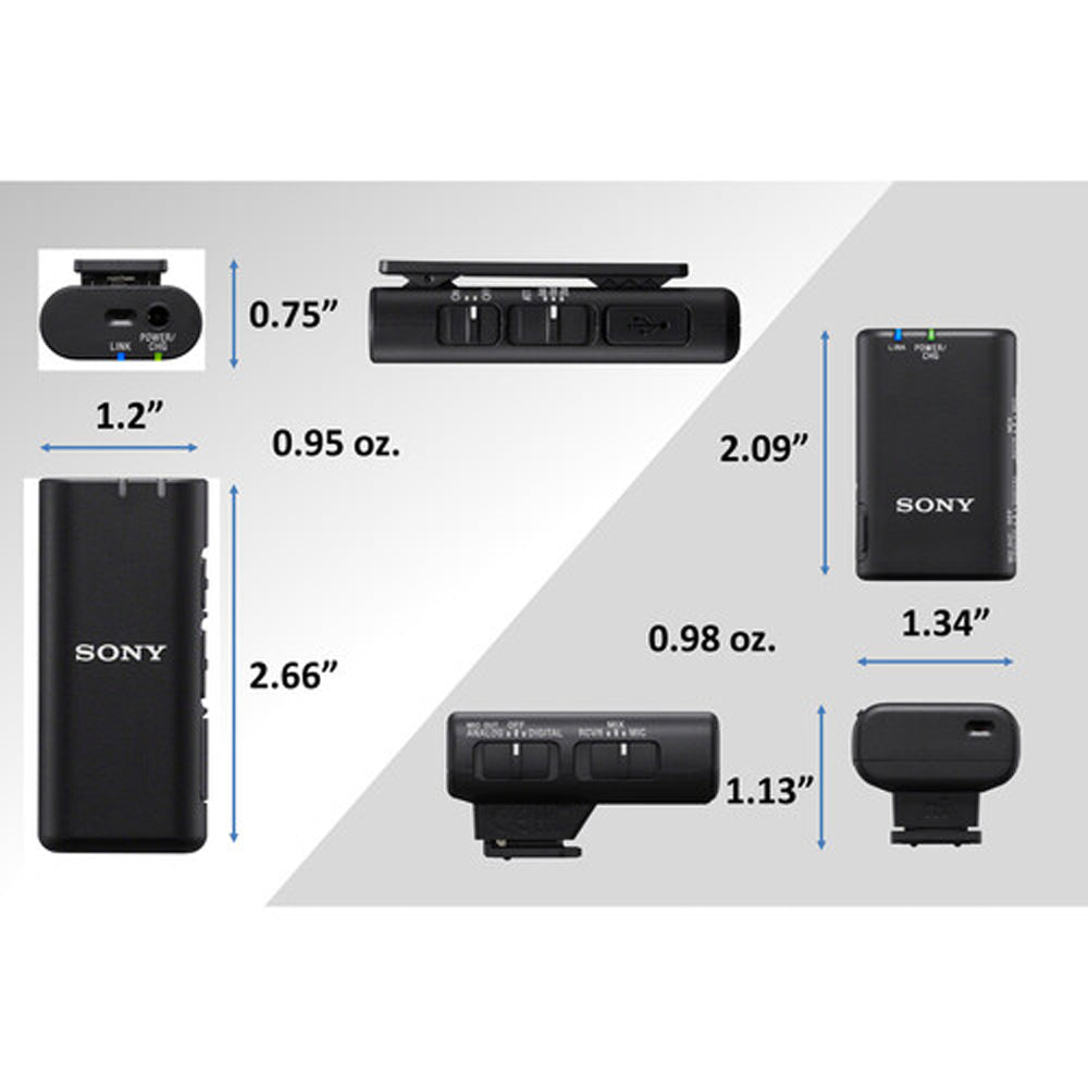 Sony ECM-W2BT Wireless Bluetooth Microphone System for Sony Digital Cameras with Up to 200m Sound Range, Wireless Multi Interface Shoe Connection Audio Receiver and Clip-on Transmitter for Vlogging
