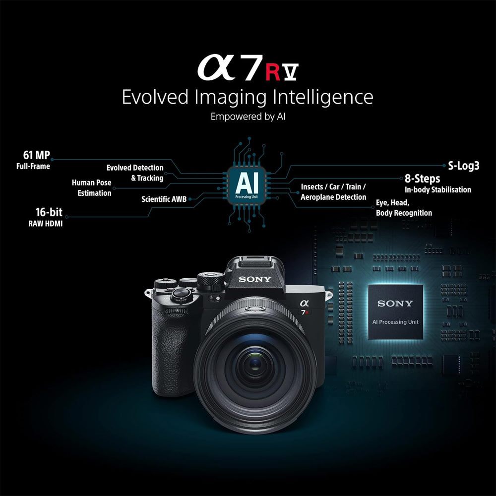 Sony Alpha A7R V Mirrorless Digital Camera Body E-Mount with 61MP Full Frame CMOS Sensor, 8K 24p & 4K 60p HDR Video, BOINZ XR, Auto Focus Tracking, Touch Screen Display, 5-Axis Sensor-Shift Image Stabilization | ILCE-7RM5