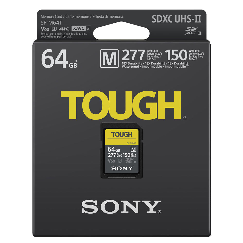 Sony 64GB/128GB SF-M TOUGH SDXC UHS-II V60 Class SD Memory Card with 277 MB/s Read and 60MB/s Write Speed for DSLR, SLR, Mirrorless, Video Camera | SFM64T/T1, SF-M128T/T1