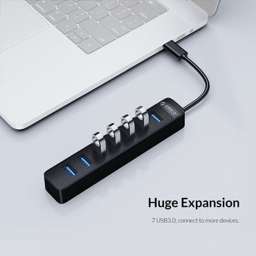 ORICO 7-Port USB 3.0 Type A Multifunctiol Hub with USB Type-C Interface, 5Gbps Transmission Rate for Windows Mac OS and Linux