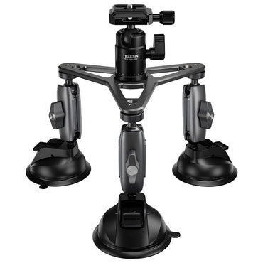 TELESIN Triple Suction Cup Mount Car Camera Rig for GoPro Insta360 DJI DSLR Mirrorless