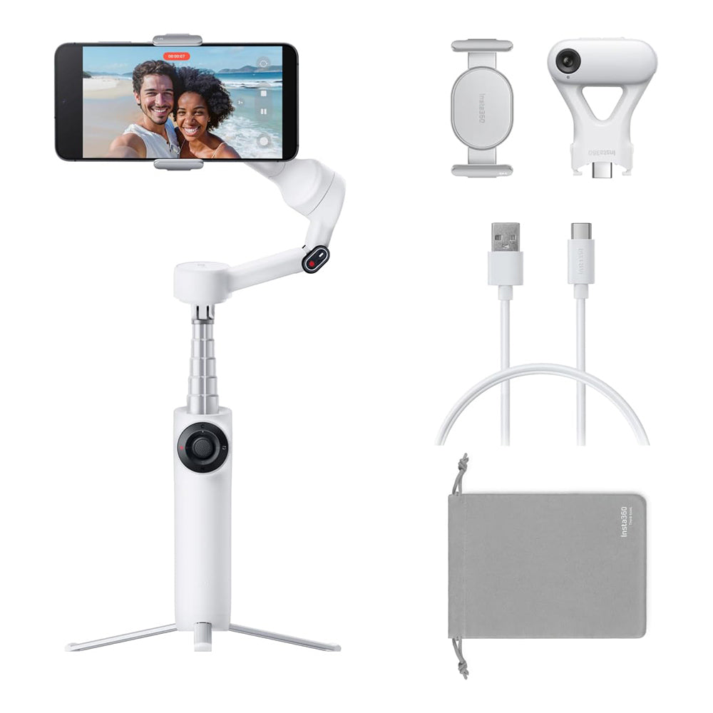 Insta360 Flow 2 Pro AI Smartphone Gimbal Stabilizer Standard / Tracker Bundle Kit – 3-Axis Foldable Deep Track 3.0, Built-in Tripod & Selfie Stick, 1100mAh 10Hrs Battery Life, Gesture Control, Smart Wheel for iPhone & Android | Grey, White