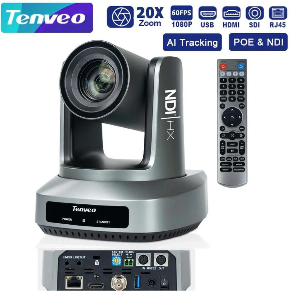 Tenveo TEVO UV6A-NDI AI Auto Tracking PTZ Camera HD1080P 60fps with 20x / 30x Optical Zoom, 1/2.8'' CMOS Sensor, Multiple Interfaces (HDMI USB SDI IP POE), IP Remote Control for Video Conference, Live Streaming & Worship Events Broadcast