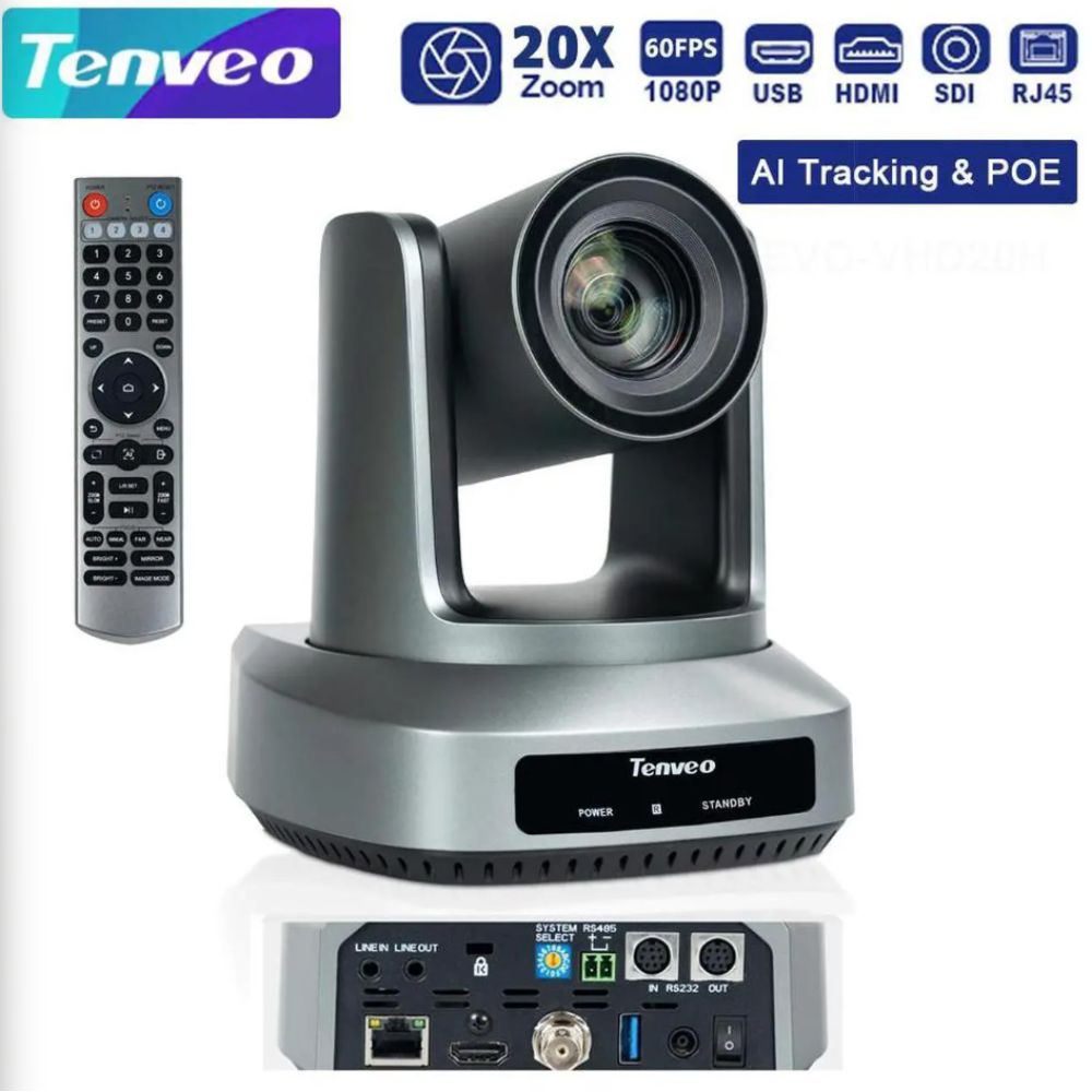 Tenveo TEVO UV6A-NDI AI Auto Tracking PTZ Camera HD1080P 60fps with 20x / 30x Optical Zoom, 1/2.8'' CMOS Sensor, Multiple Interfaces (HDMI USB SDI IP POE), IP Remote Control for Video Conference, Live Streaming & Worship Events Broadcast
