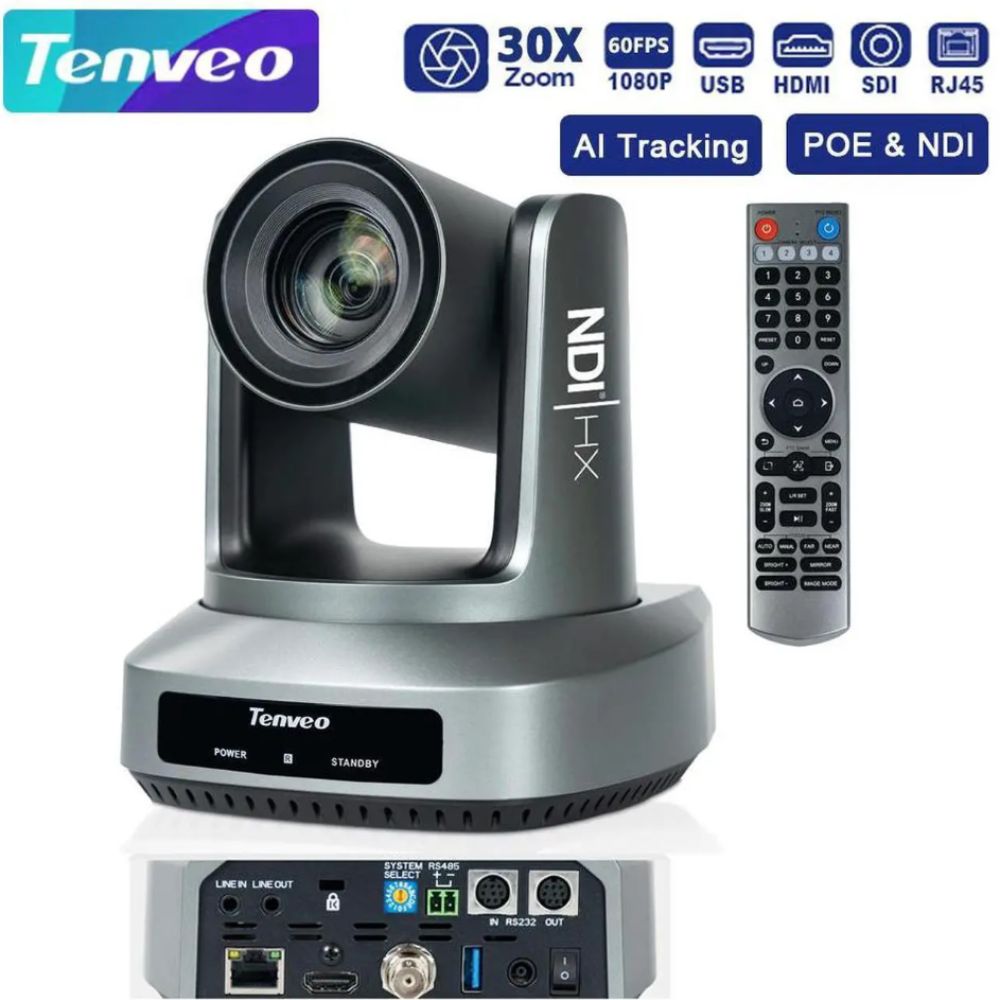Tenveo TEVO UV6A-NDI AI Auto Tracking PTZ Camera HD1080P 60fps with 20x / 30x Optical Zoom, 1/2.8'' CMOS Sensor, Multiple Interfaces (HDMI USB SDI IP POE), IP Remote Control for Video Conference, Live Streaming & Worship Events Broadcast