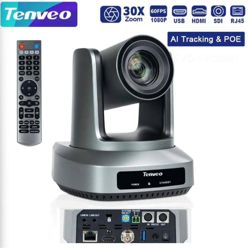 Tenveo TEVO UV6A-NDI AI Auto Tracking PTZ Camera HD1080P 60fps with 20x / 30x Optical Zoom, 1/2.8'' CMOS Sensor, Multiple Interfaces (HDMI USB SDI IP POE), IP Remote Control for Video Conference, Live Streaming & Worship Events Broadcast