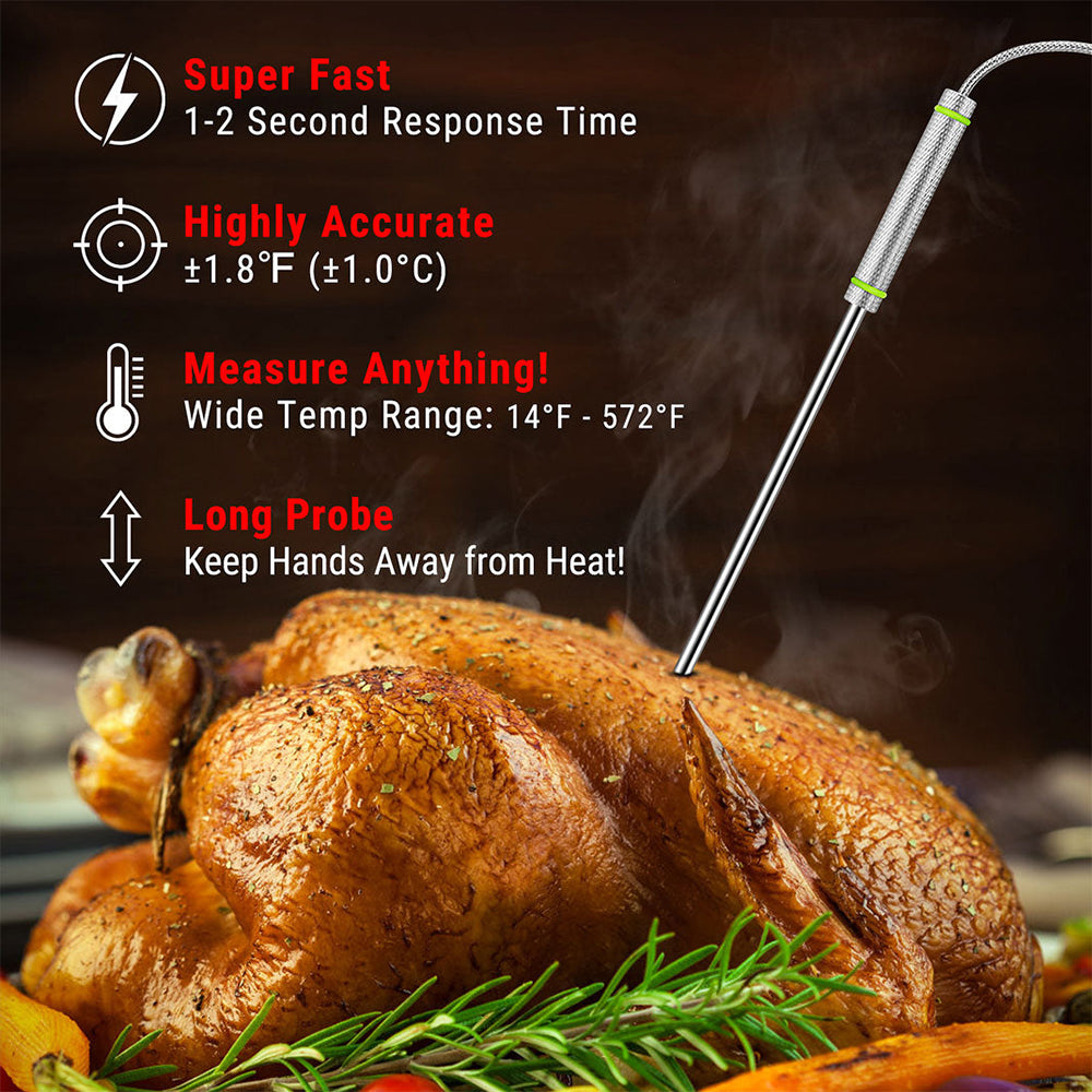 ThermoPro TP17H Digital Meat Thermometer with 4 Color-Coded Probes, Large Multi-Color Touch Backlit Display, USDA Presets and BBQ High/Low Temp Alarm for Grilling, Smoking, Roasting, and Oven Cooking