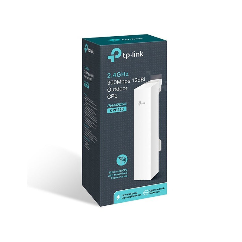 TP-Link CPE220 2.4GHz 300Mbps 12dBi Outdoor CPE for PtP Wireless Bridge & PtMP AP/Client, AP Router, AP Client, Router, Repeater, Bridge Mode with 13km+ Wireless Transmission, Dual-Polarized Directional MIMO Antenna, IPX5 Weatherproof
