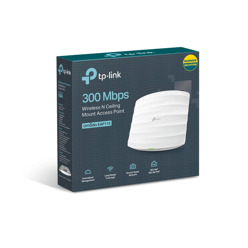 TP-Link EAP115 300Mbps Wireless N Ceiling Mount Access Point 2.4GHz with 802.3af PoE, Load Balance, Centralized Management by Omada SDN Controller, Uplink/Downlink Fast Ethernet RJ45 Port - Network Devices TP LINK TPLINK
