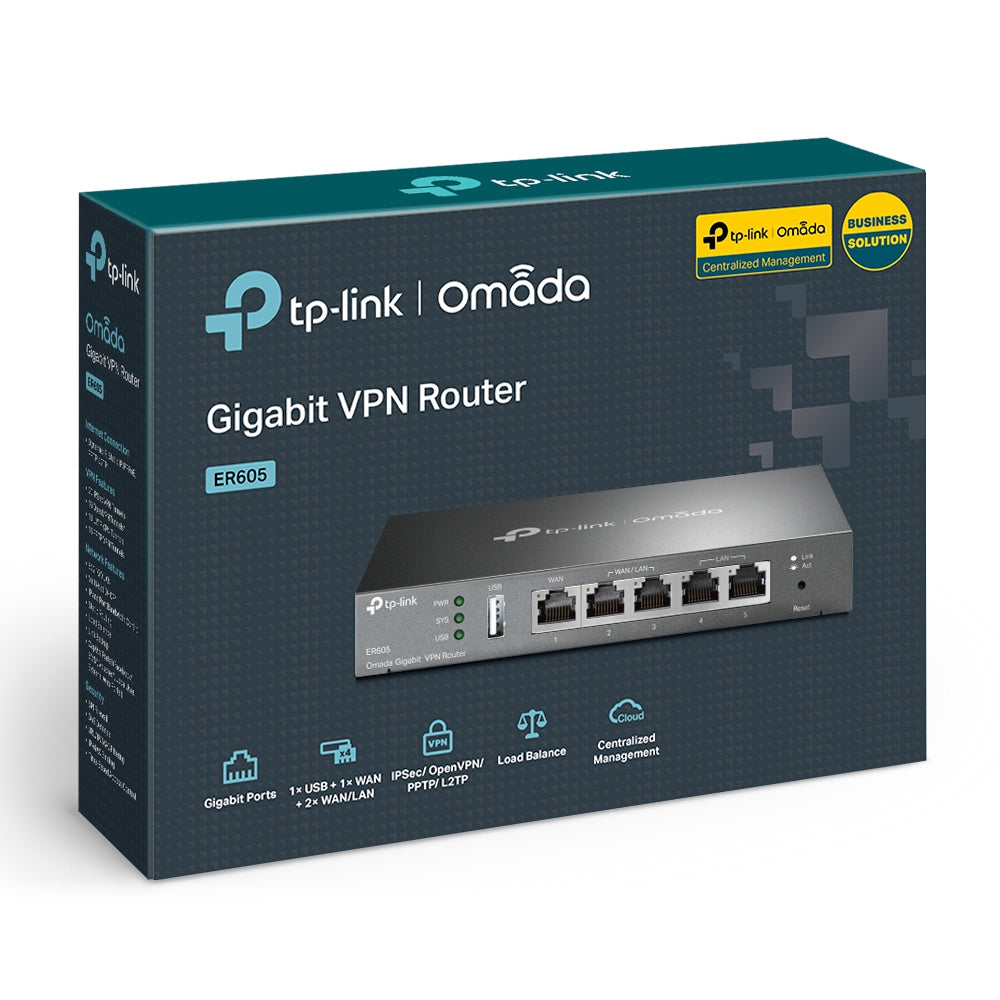 TP-Link ER605 Omada 5 Port Gigabit VPN Router Hub with USB 2.0 and WAN/LAN/WAN+LAN RJ45 Ports Supports Cloud Centralized Management, 4G/3G Mobile Broadband Backup Mode, Microsoft & Windows OS - Smart Network Devices | TPLINK TP LINK