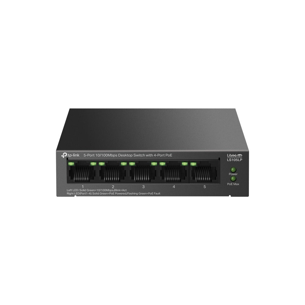 TP-Link LS105LP LiteWave 5-Port 10/100Mbps Desktop Switch with 4-Port PoE+ | 41W Budget, 250m Transmission, Auto-Recovery & Power Magement for  IP Security Cameras, IP Line Phone, Access Points & Network Video Recorder | TP Link TPLink