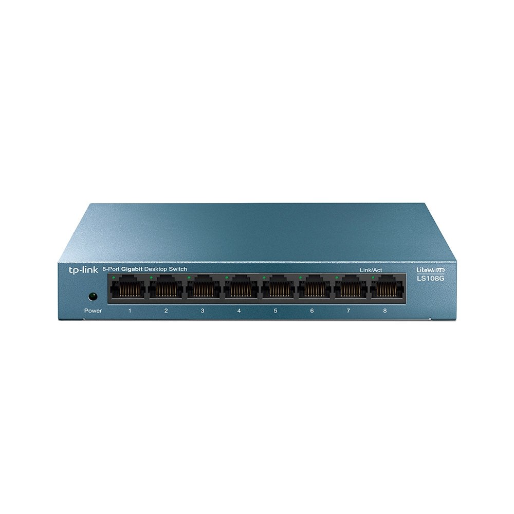 TP-Link LS108G 8-Port 10/100/1000Mbps Gigabit Desktop Switch with Auto-Negotiation RJ45 Ports Supporting Auto-MDI/MDIX, Driver Free, Fanless, 802.1p/DSCP QoS Function, MAC Address Learning, 802.3X Flow Control, Green Ethernet Technology