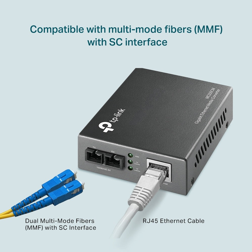 TP-Link MC200CM Gigabit Multi-Mode Media Converter Fiber Optic Transceiver with 0.55 km Extension Range, Full Duplex Mode, Auto-MDI/MDIX TP LINK TPLINK