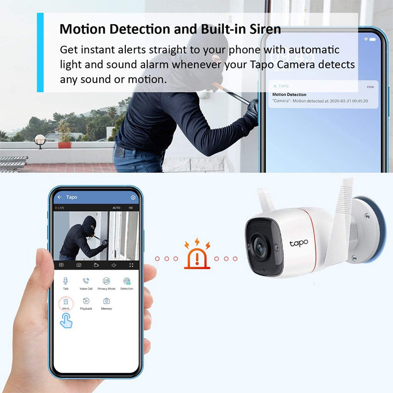 TP-Link Tapo C320WS Full Color Outdoor Security Wi-Fi Camera 3MP 2.4GHz 2K QHD with IP66 Weatherproof, Motion Detection & Notification, Dual Powerful Antennas, Starlight Night Vision, Two-Way Audio, microSD Card Up to 512GB, Voice Control