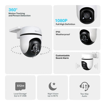 TP-Link Tapo C500 Outdoor Pan/Tilt Security Wi-Fi Camera 2.4GHz 1080p Full HD Live View with 360 Degree Motion Tracking & Person Detection, Night Vision Up to 30m, IP65 Weatherproof, Customizable Sound Alarm, Voice Control, Two-Way Audio