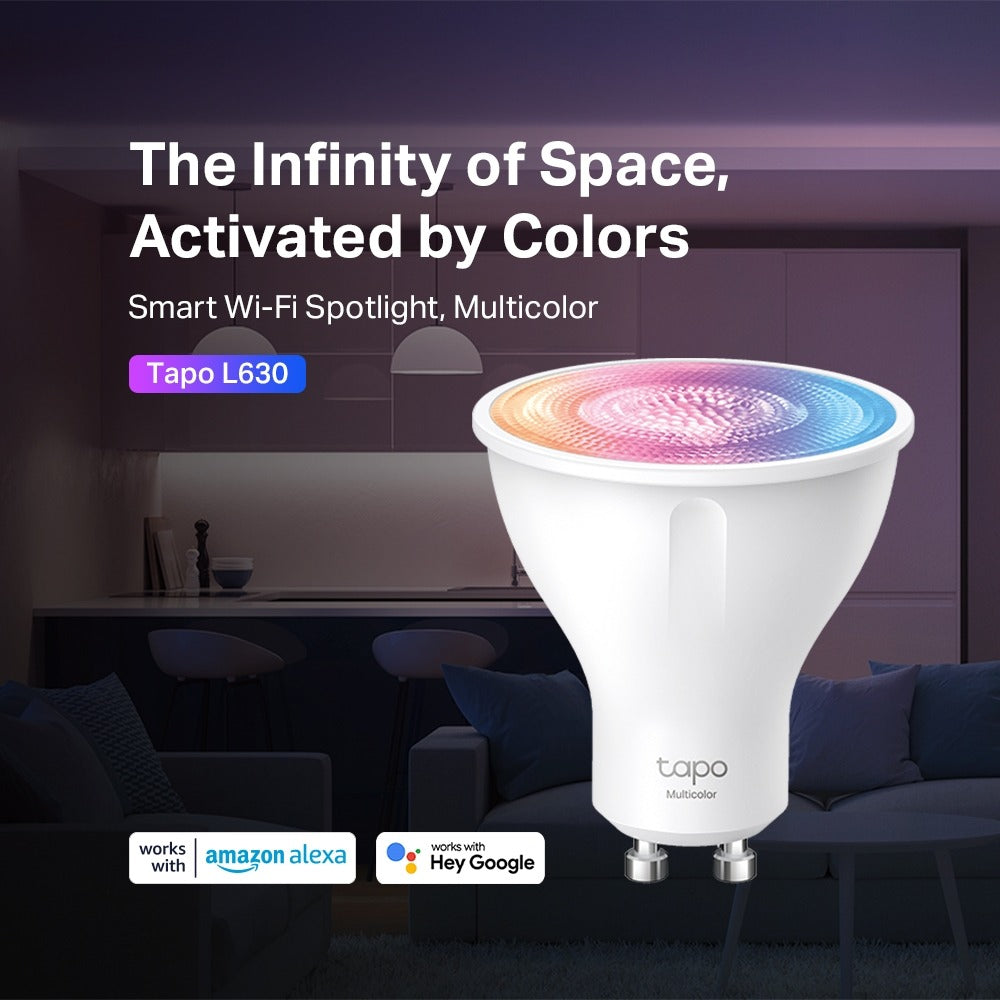 TP-Link Tapo L610 / L630 Smart Wi-Fi Spotlight, Dimmable / Multicolor 2.4GHz with 16M RGB Colors, 350lm Brightness, GU10 Lamp Base, Voice Control, Remote Control, Schedule & Timer, Energy Saving, No Hub Required