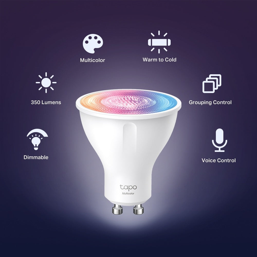 TP-Link Tapo L610 / L630 Smart Wi-Fi Spotlight, Dimmable / Multicolor 2.4GHz with 16M RGB Colors, 350lm Brightness, GU10 Lamp Base, Voice Control, Remote Control, Schedule & Timer, Energy Saving, No Hub Required