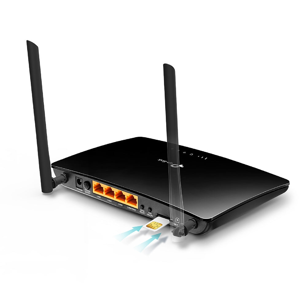 TP-Link TL-MR6400 300Mbps Wireless N 4G LTE Router 2.4GHz with Built-in SIM Card Slot, 150Mbps 4G LTE Modem, 3x Fast Ethernet LAN Ports, 10/100Mbps LAN/WAN Port, Parental Controls, QoS, Cloud Support, Works with Tether App
