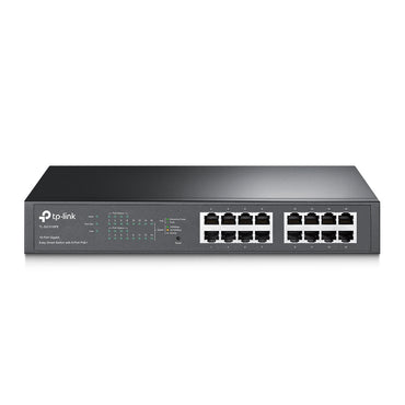 TP-Link TL-SG1016PE 16-Port Gigabit Easy Smart Switch with 8-Port PoE+ 1U 13-inch Rackmount, 16x Gigabit 10/100/1000 RJ45 Ethernet Ports, 110W PoE Power, 32Gbps Switching Capacity, MTU/Port/Tag-based VLAN, QoS, Web/Utility Management