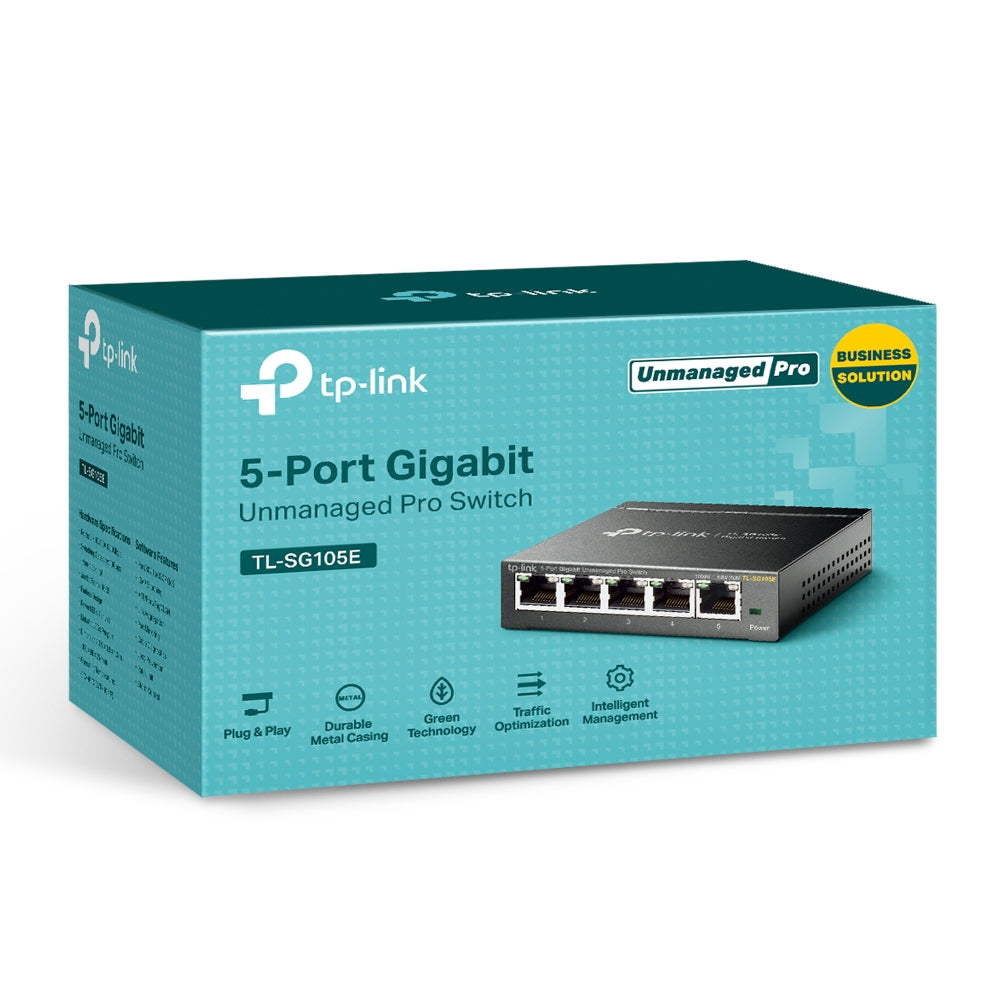 TP-Link TL-SG105E 5-Port 10/100/1000Mbps Gigabit Unmanaged Pro Switch Fanless Gigabit Ethernet RJ45 Port Network Hub (Plug & Play) with Auto-Negotiation and Auto-MDI/MDIX Support TP LINK TPLINK