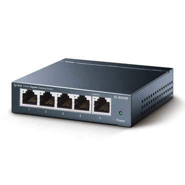 TP-Link TL-SG105 5-Port Gigabit Desktop Switch (Unmanaged) 5x Gigabit 10/100/1000Mbps RJ45 Ethernet Ports, Support  Auto-MDI/MDIX, 802.3X Flow Control, MTU/Port/Tag-based VLAN, QoS, IGMP Snooping, Web/Utility Management